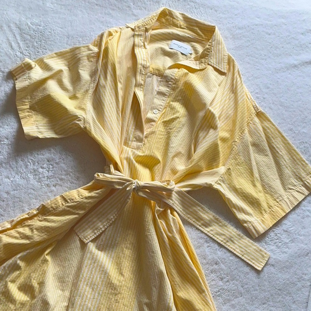 Maison Kitsune yellow striped shirtdress